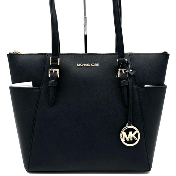 Michael Kors Large Charlotte Tote Bag Leather Black (NWT) - Picture 1 of 12